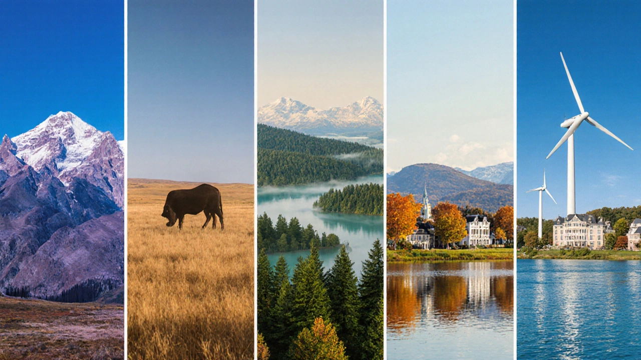 Five panels showing landscapes of Colorado, Texas, Washington, Minnesota, and Virginia.